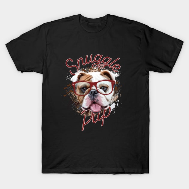 Snuggle pup (Bulldog with big glasses) T-Shirt by gardenheart